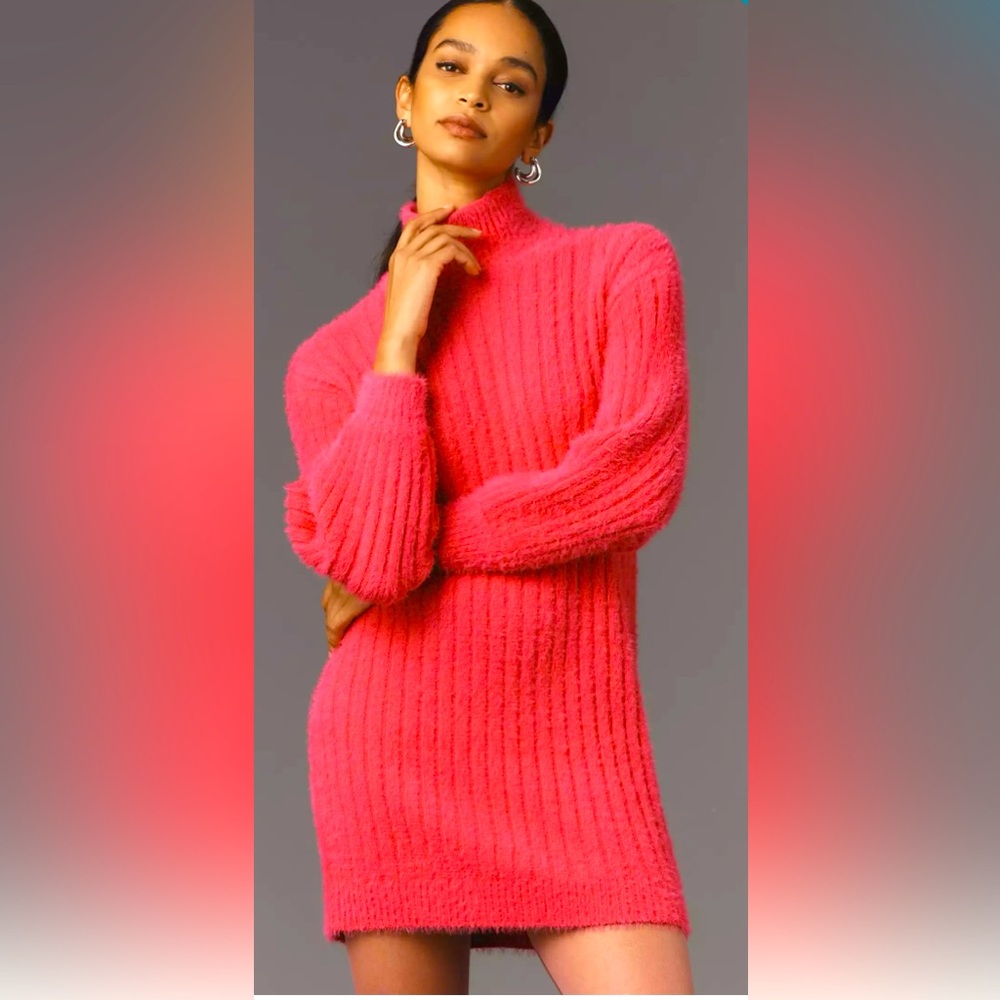Anthropologie Flat White Turtleneck Jumper Dress in Hot Pink Size XS NWT